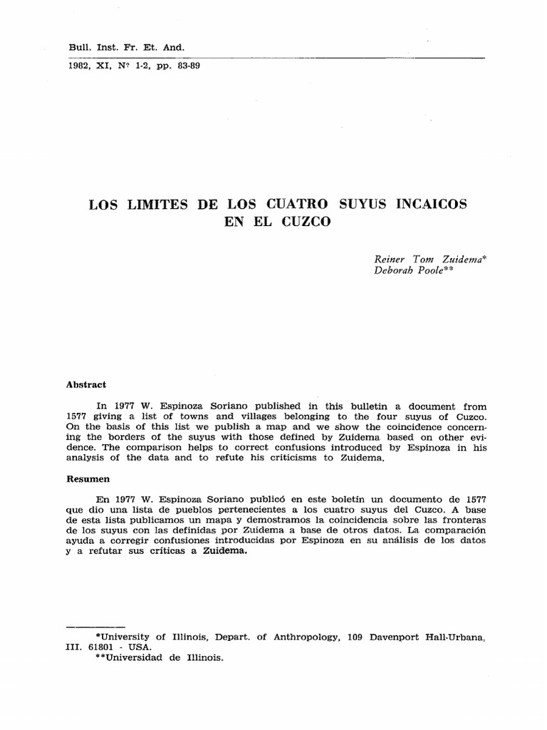 Tom Zuidema - Los Límites de Los Cuatro Suyus Incaicos | PDF