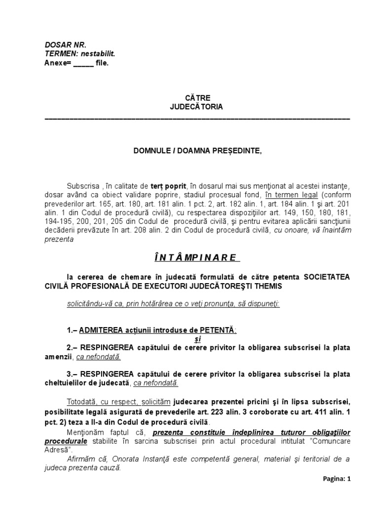 Intampinare Model | PDF