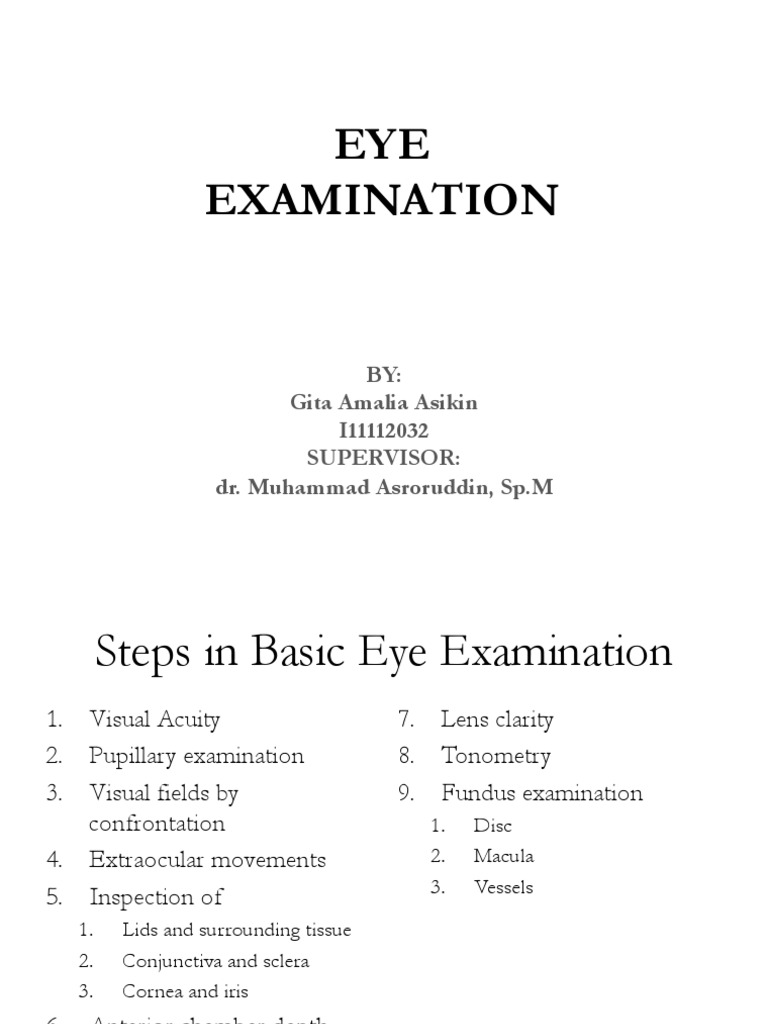 Basic Steps in Eye Examination | PDF | Visual Acuity | Eye