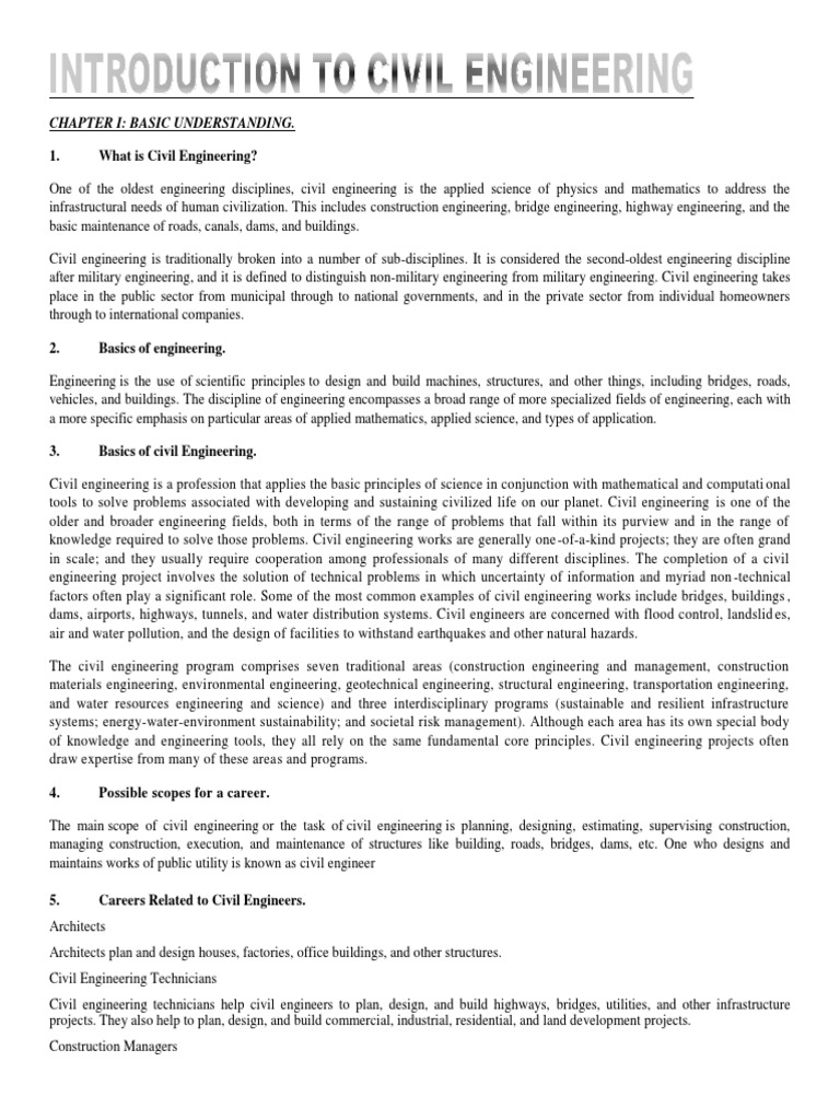 Introduction to Civil Engineering Basics | PDF | Civil Engineering ...