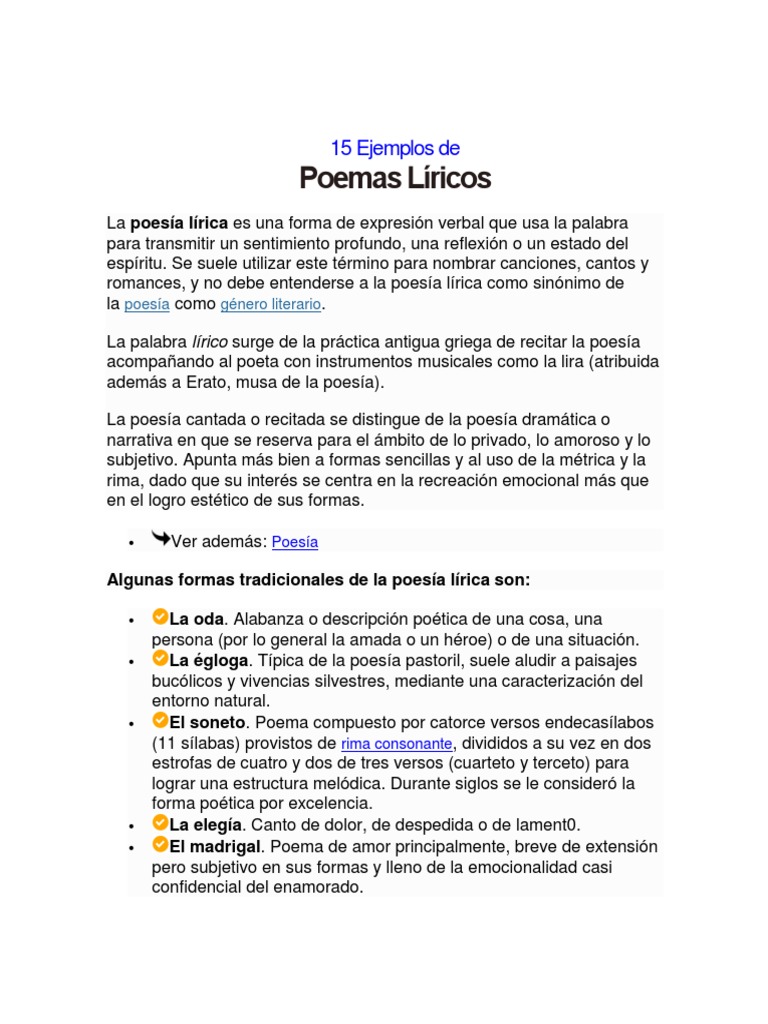 15 Ejemplos de Poemas Liricos PDF