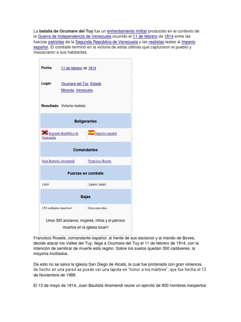 Batalla de Ocumare Del Tuy PDF Conflictos Guerra de la era industrial