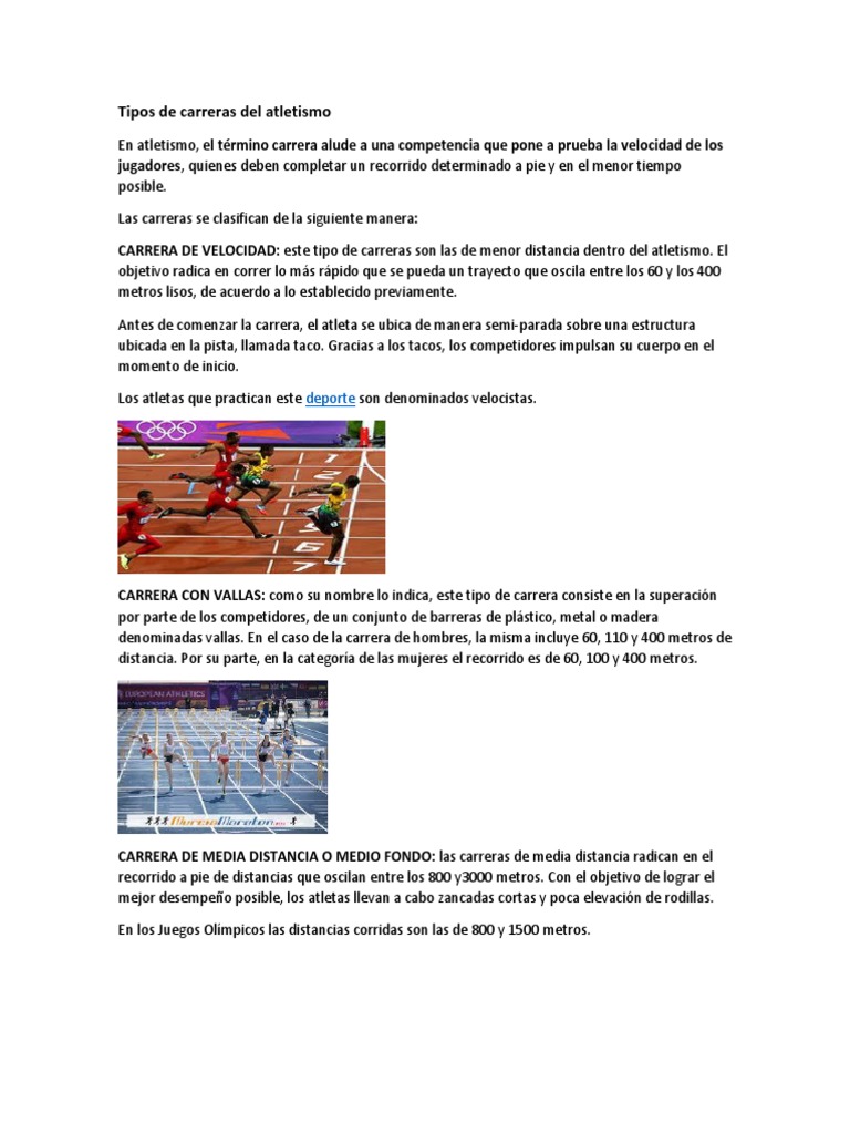 Tipos de Carreras Del Atletismo | PDF | Deporte del atletismo ...