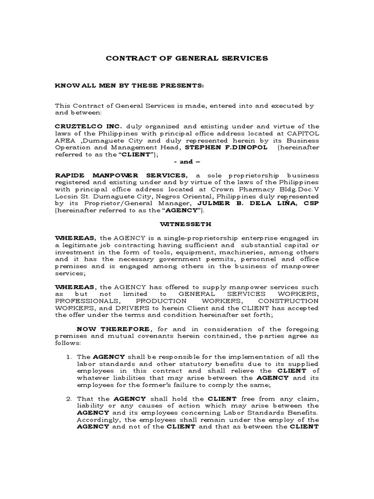 RAPIDE SERVICE CONTRACT REVISED Final 11222019 | PDF | Employment | Wage