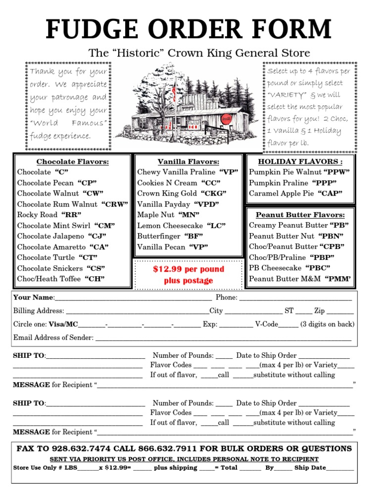 Fudge Order Form PDF Desserts Confectionery