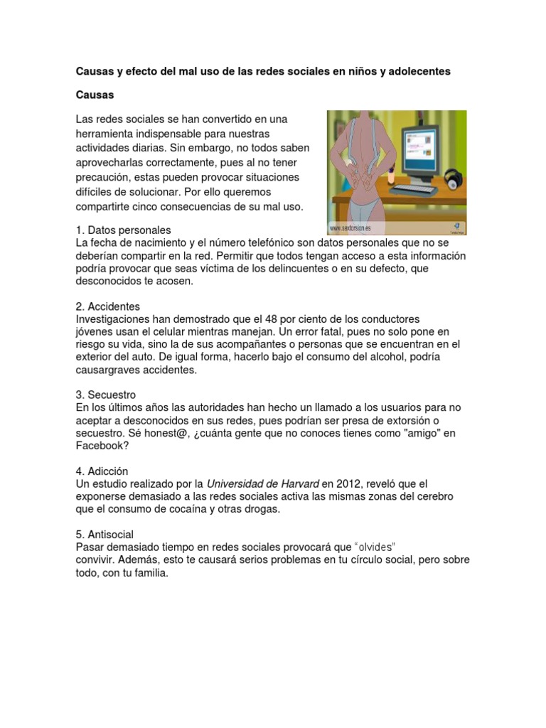 Los efectos negativos del mal uso de las redes sociales en niños y ...