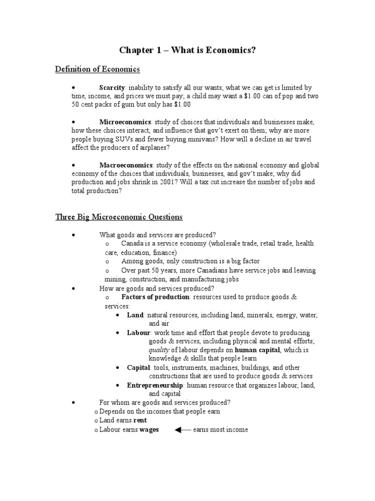 Chapter 1 and 2 Notes | PDF | Factors Of Production | Comparative Advantage