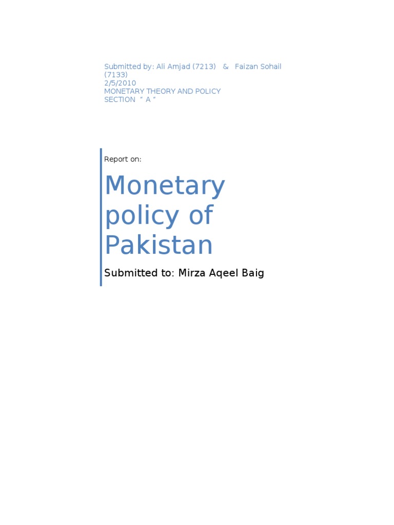 assignment on monetary policy of pakistan