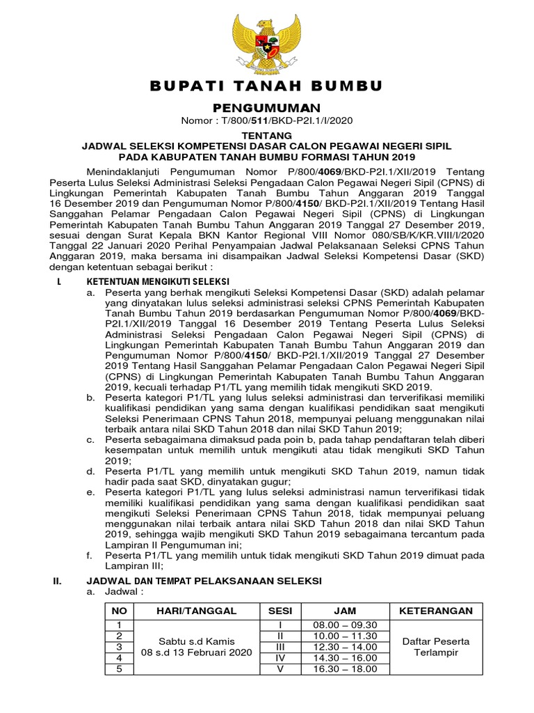 Pengumuman Jadwal Dan Daftar Seleksi SKD CPNS PDF