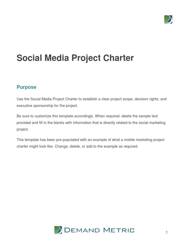 Social Media Project Charter Template | PDF | Social Media | Popular ...