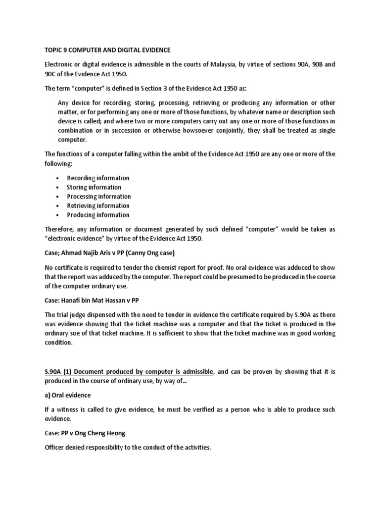 Topic 9 Computer and Digital Evidence | PDF | Hearsay | Government