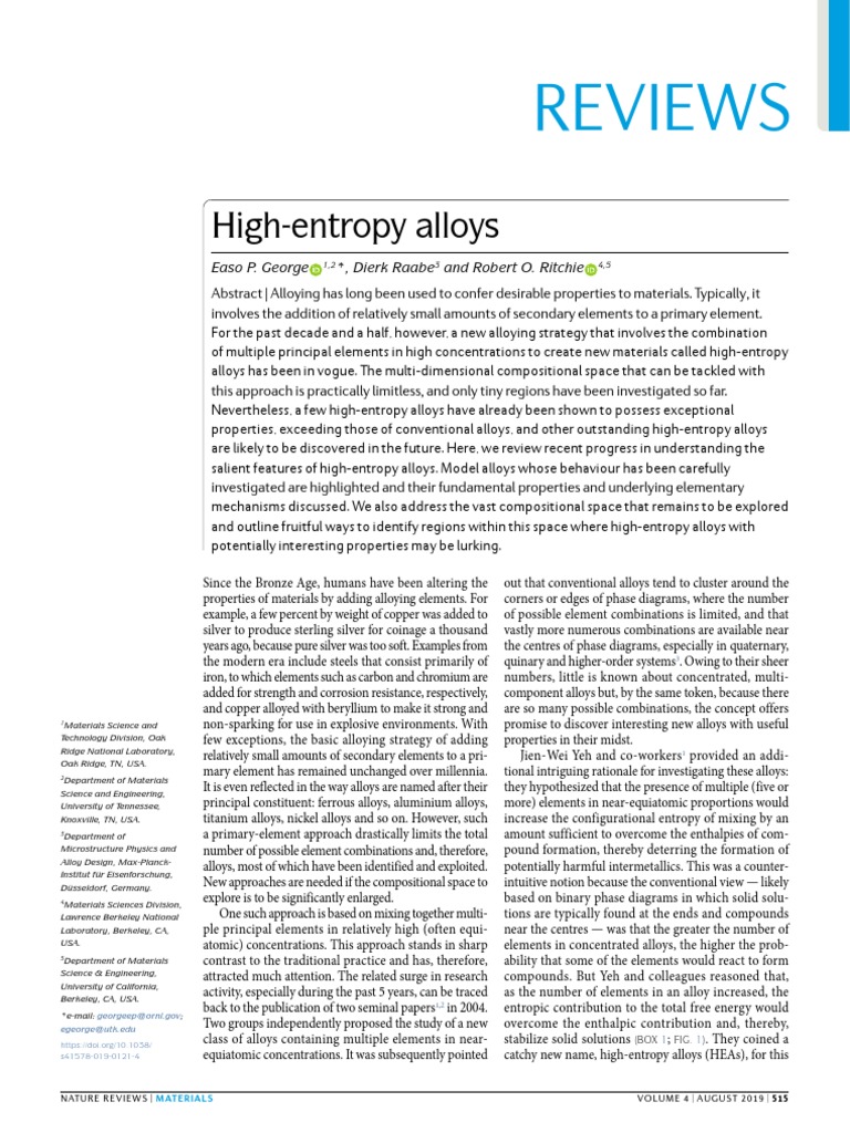 Nature Materials Reviews Aug 2019 HighEntropy Alloys PDF PDF