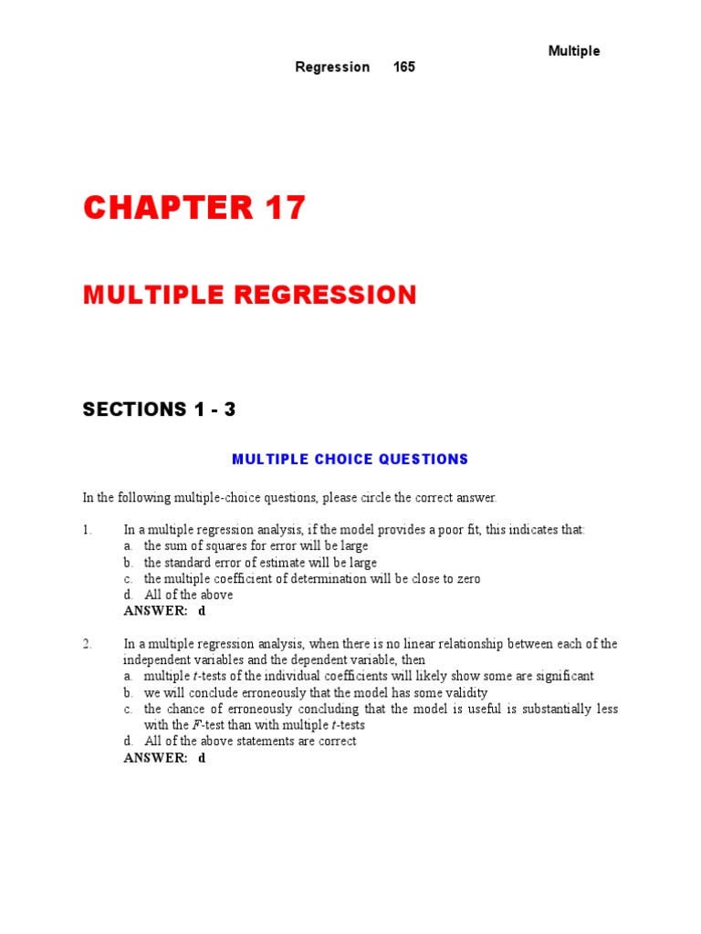 Practice Questions - Multiple Linear Regression | PDF | Regression ...