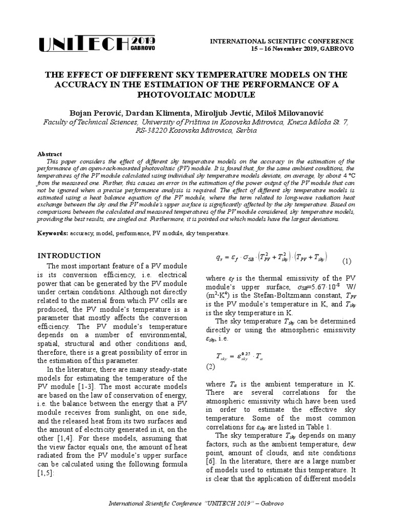 Sky Temp Models Impact on PV Performance | PDF | Photovoltaics ...