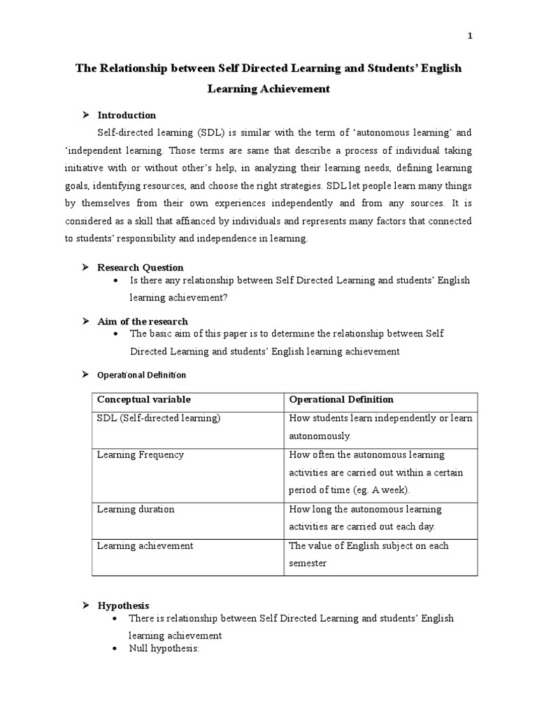The Relationship Between Self Directed Learning And Students English