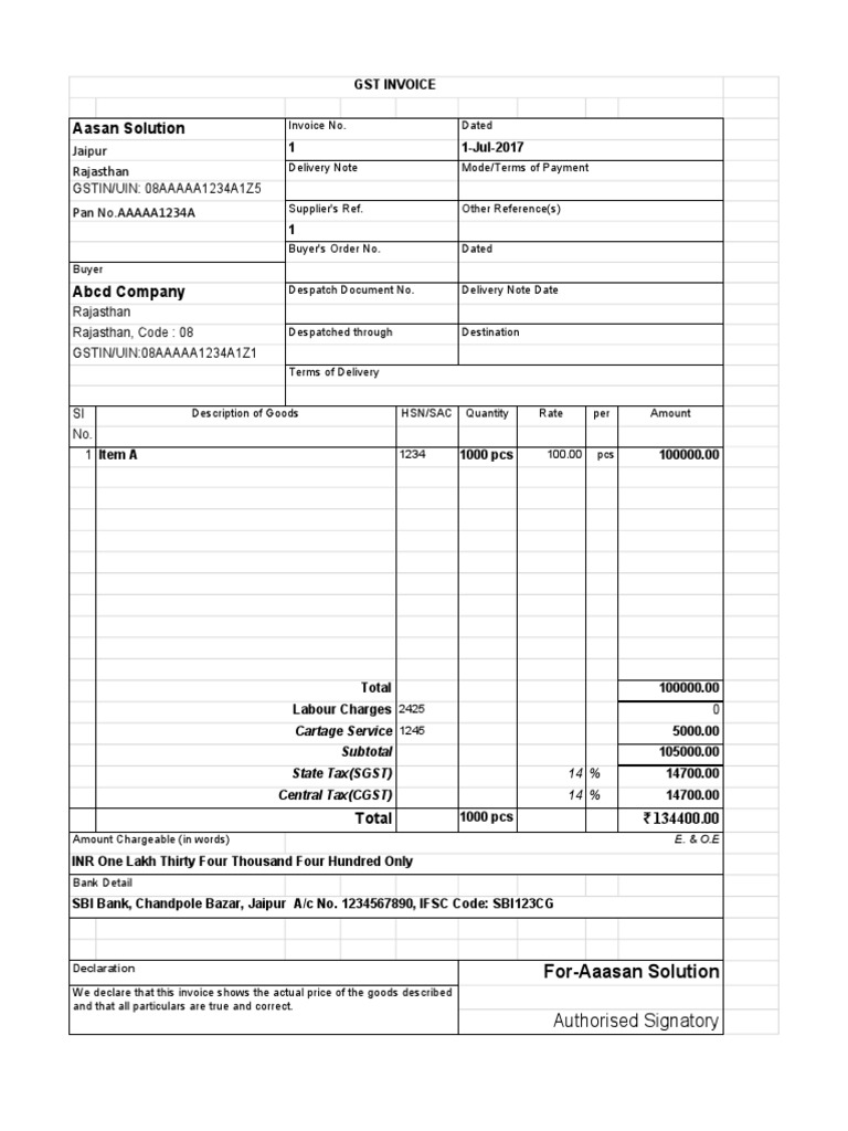GST Invoice Format for Tally Practice | PDF | Invoice | Taxation