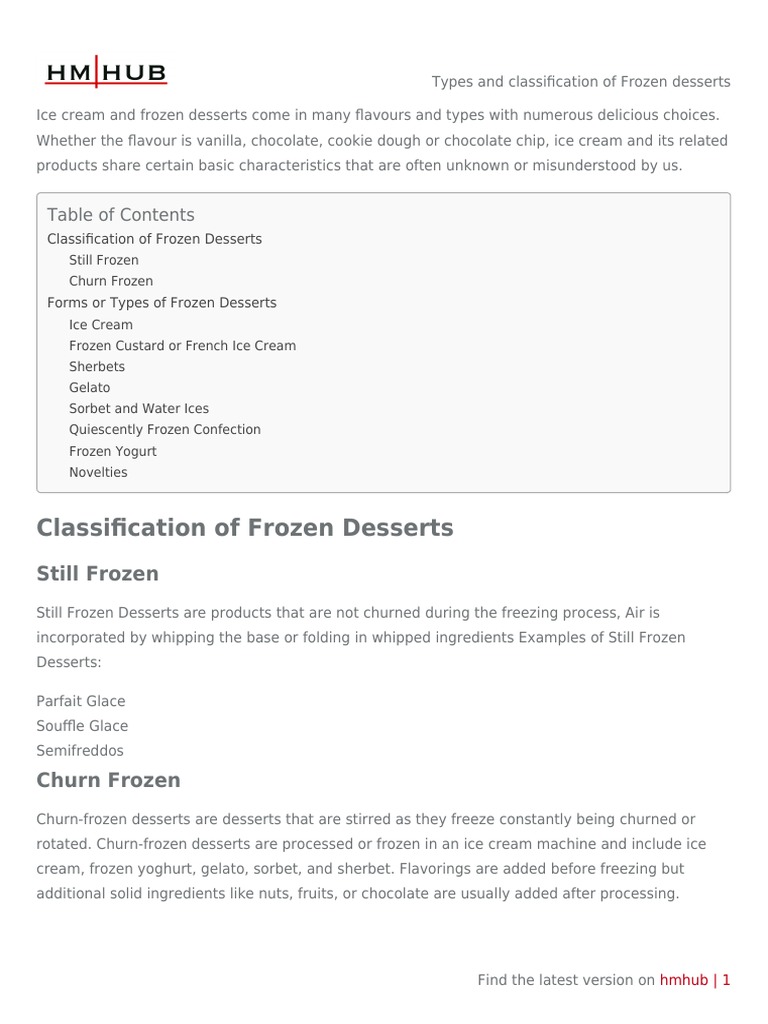 Types and Classification of Frozen Desserts PDF Desserts Ice Cream
