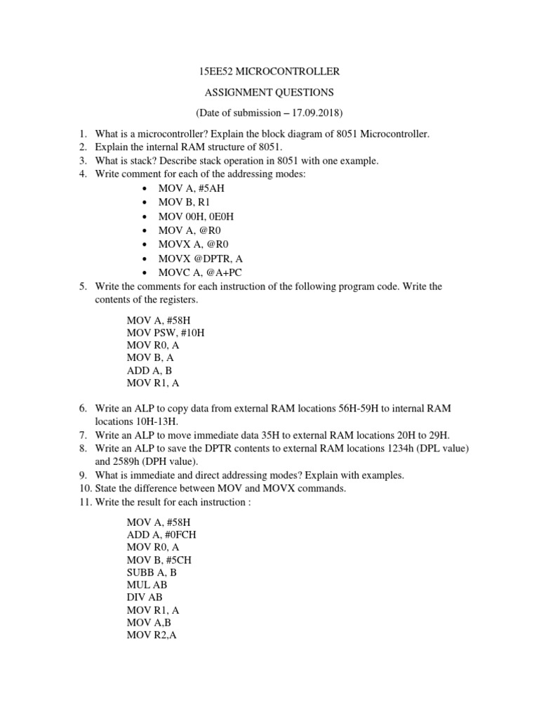 Assignment Questions-Microcontroller | PDF