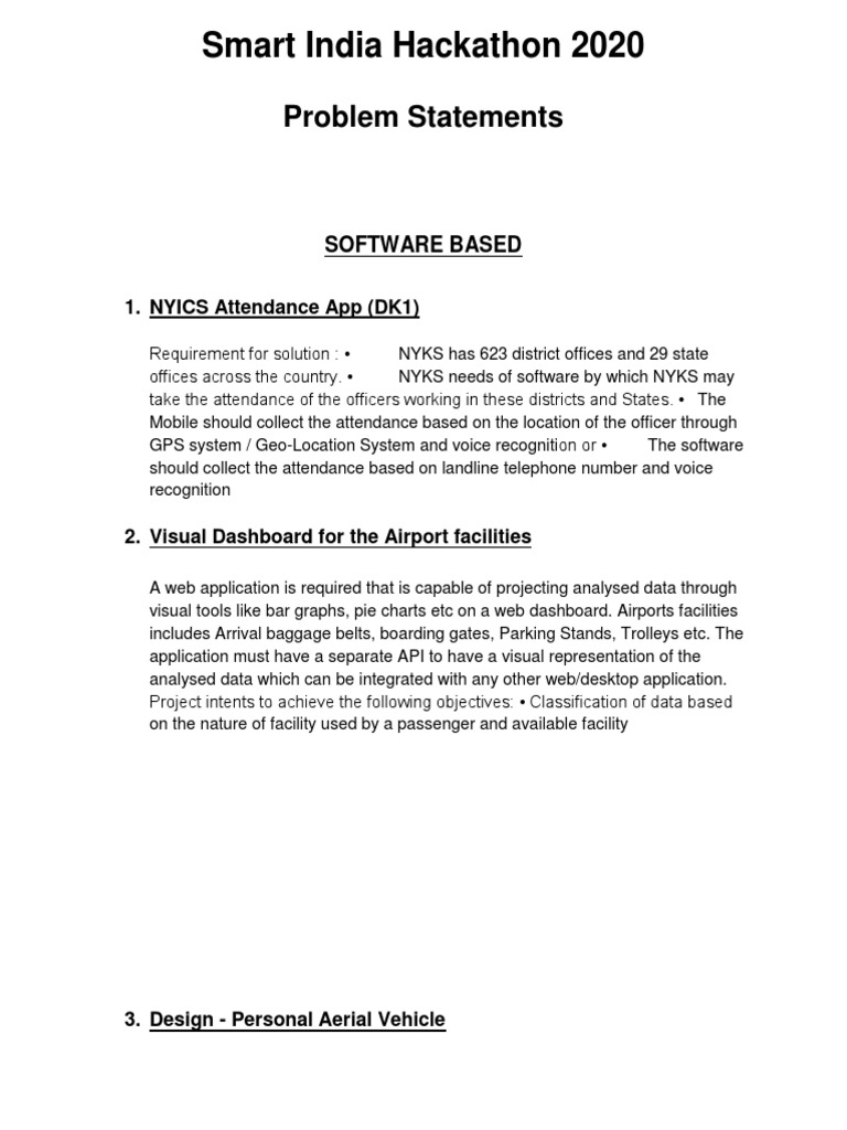 Sih Problem Statements 2021 Pdf