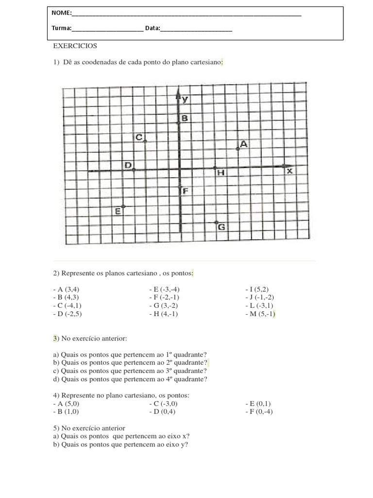 EXERCICIOS Plano Cartesiano | PDF