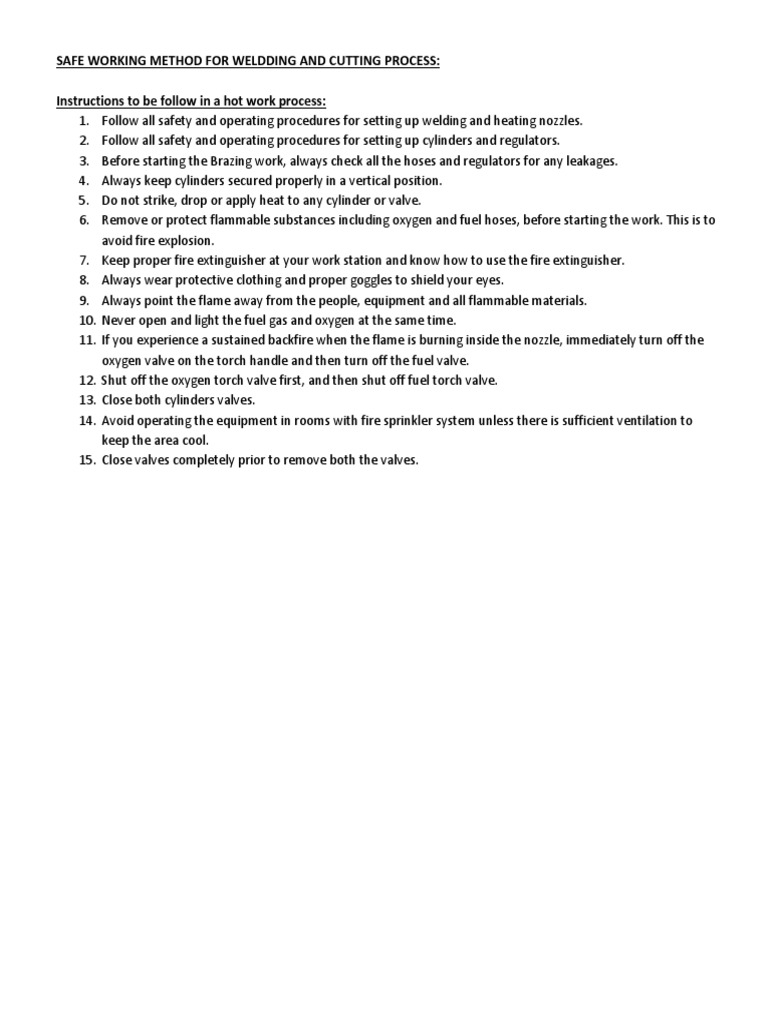 Hot Work Safety Method Statement | PDF