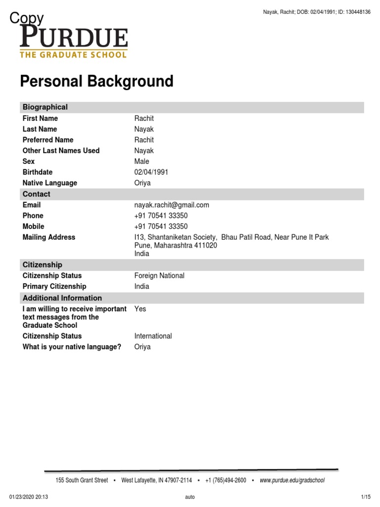 Purdue University Graduate School Application PDF | PDF | Graduate ...
