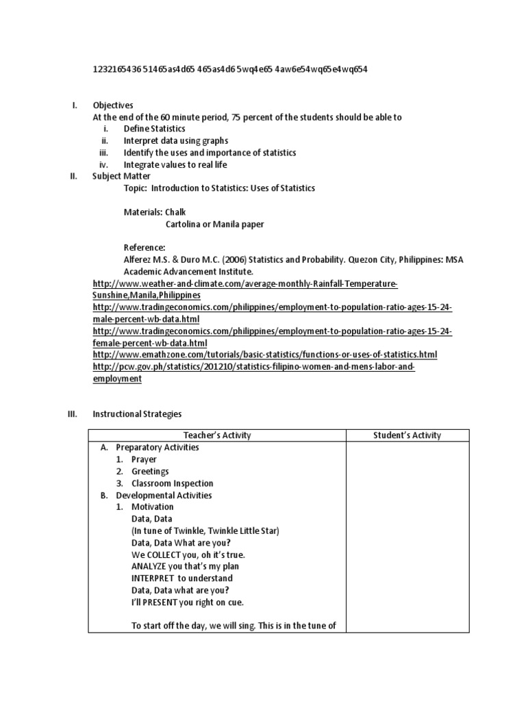 Statistics Lesson Plan Overview | PDF | Chart | Pie Chart