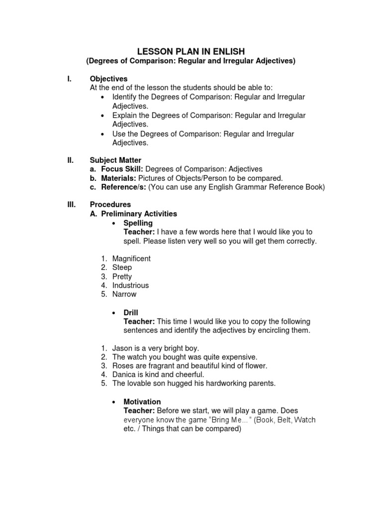 Degrees of Comparison Lesson Plan | PDF | Adjective | Syntax