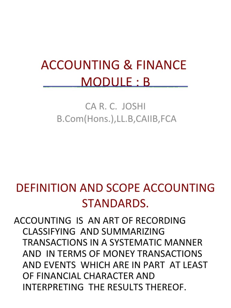 Accounting & Finance Module: B: Ca R. C. Joshi | PDF | Debits And ...