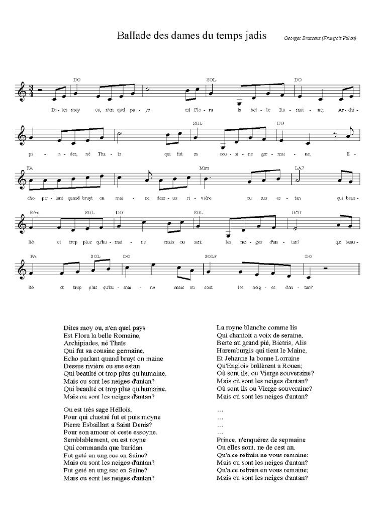 Ballade Des Dames Du Temps Jadis Accord PDF PDF