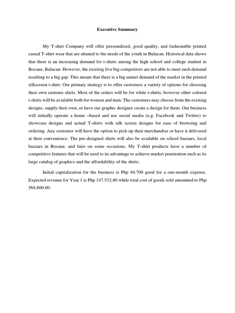 Business Plan Sample PDF Balance Sheet T Shirt