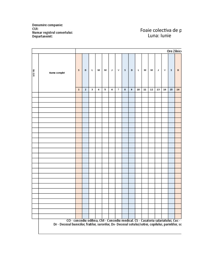 Pontaj Simplu Iunie 2019 | PDF