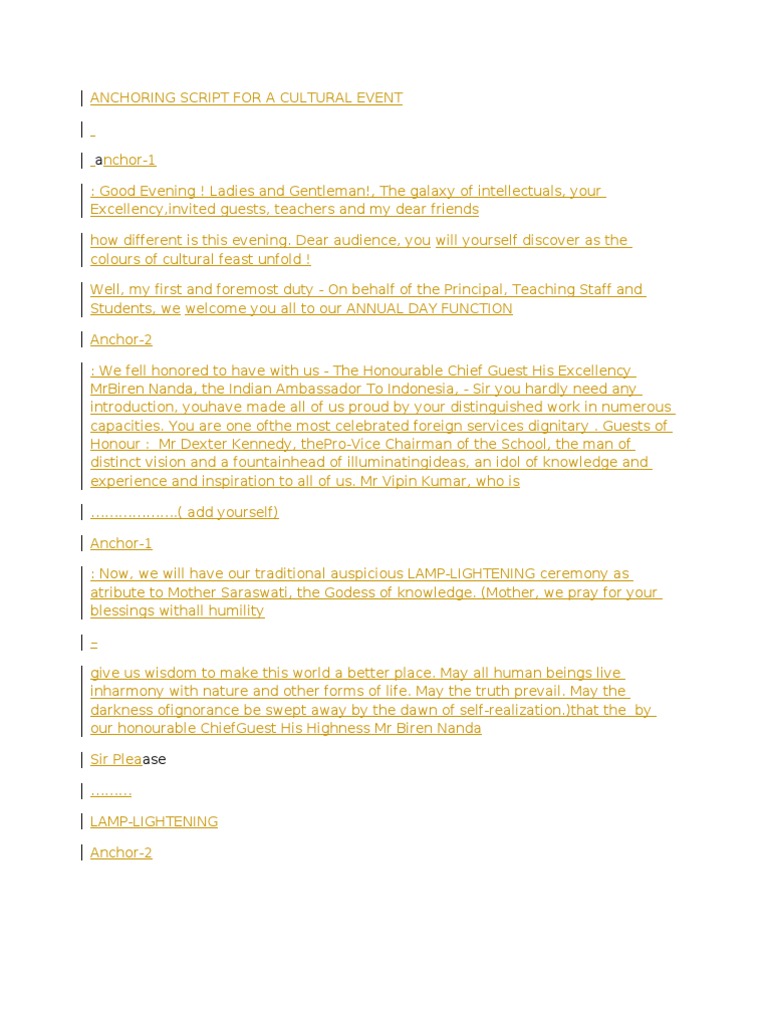 Anchoring Script For A Cultural Event Telegraph