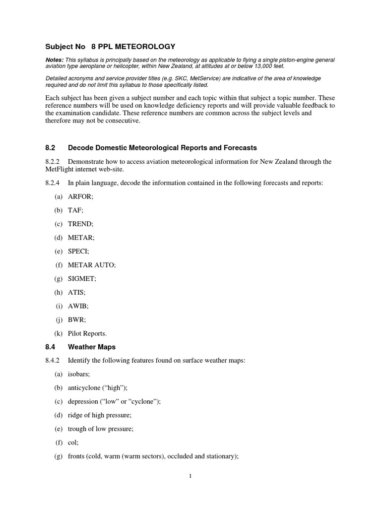PPL Meteorology Syllabus Overview | PDF | Cloud | Atmosphere Of Earth