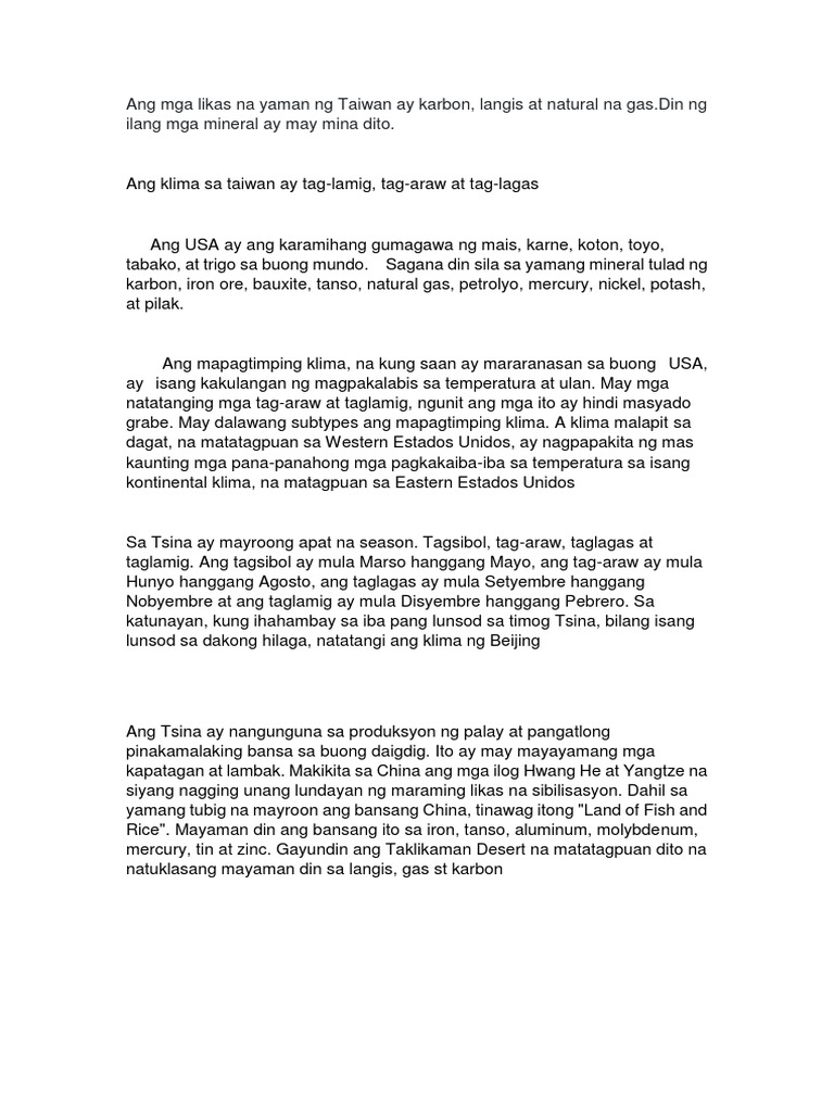 Ang Mga Likas Na Yaman Ng Taiwan Ay Karbon Pdf