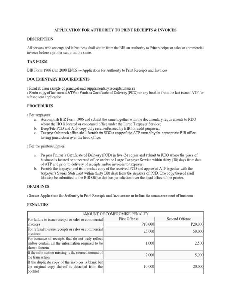 Notes on application for authority to print receipts pdf invoice