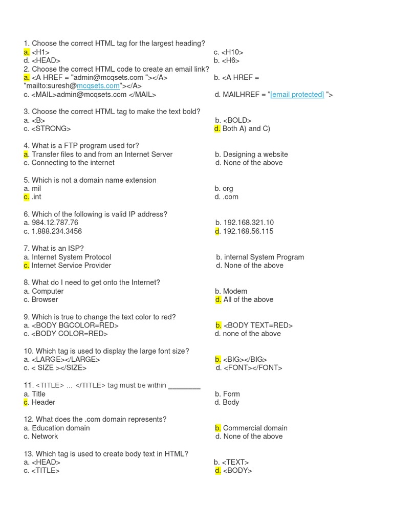 COPA Exam Questions and Answers | PDF | Internet Protocol Suite | Internet