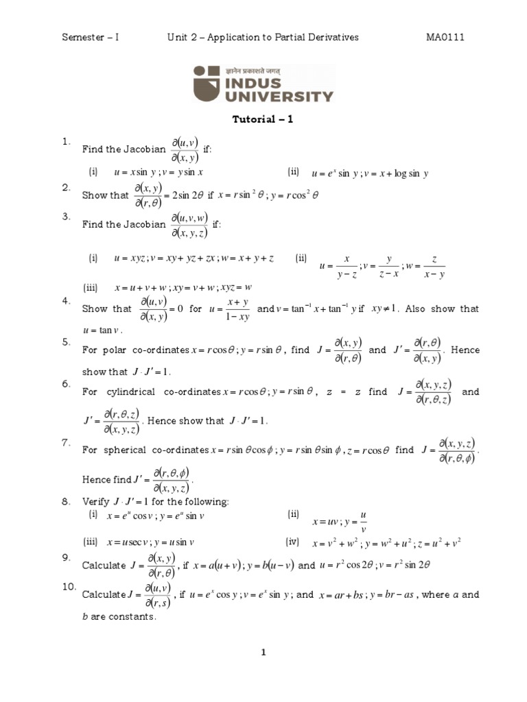 Tutorial Unit 2 Application To Partial Differentiation Docx Maxima And Minima Physical Quantities