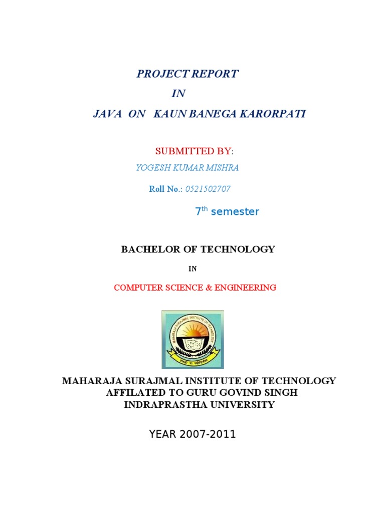Java Project Report Kaun Banega Karorapati Pdf Technology