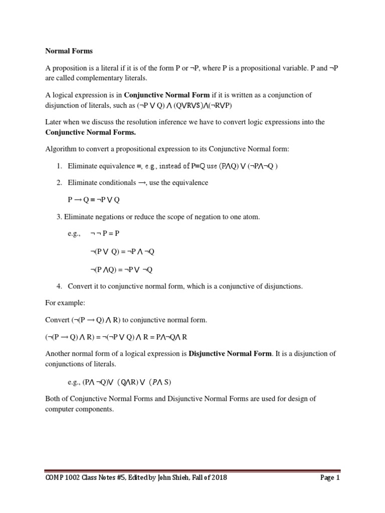 Conjunctive Normal Forms Examples