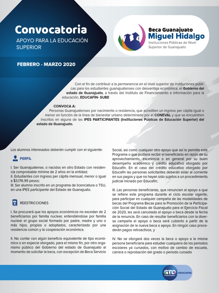 Beca Miguel Hidalgo Guanajuato 2020 Privacidad de la