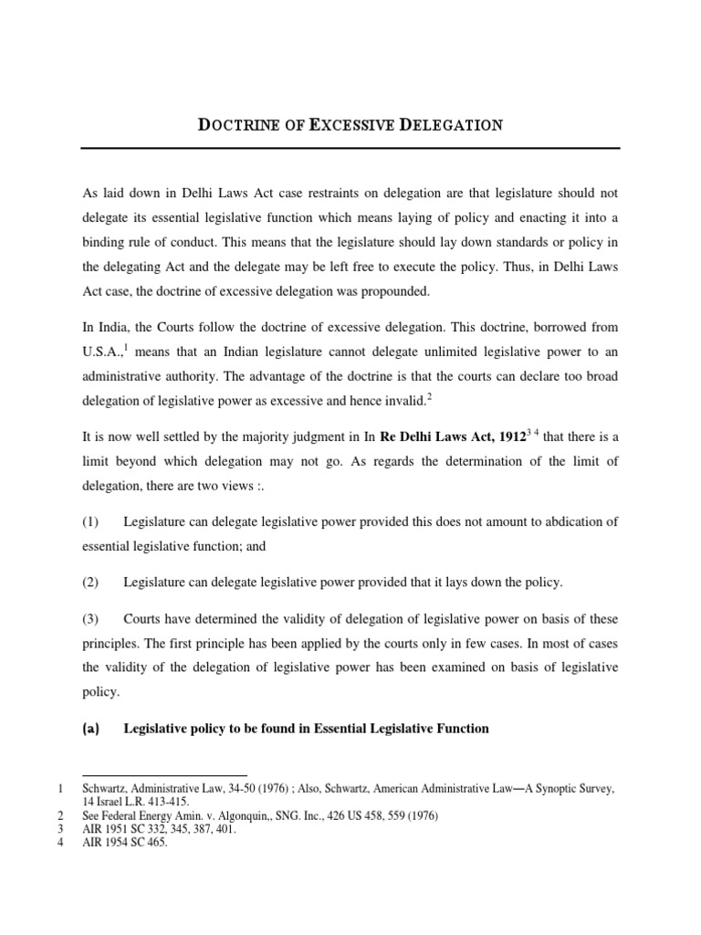 Doctrine Of Excessive Delegation Supreme Courts Supreme Court Of India