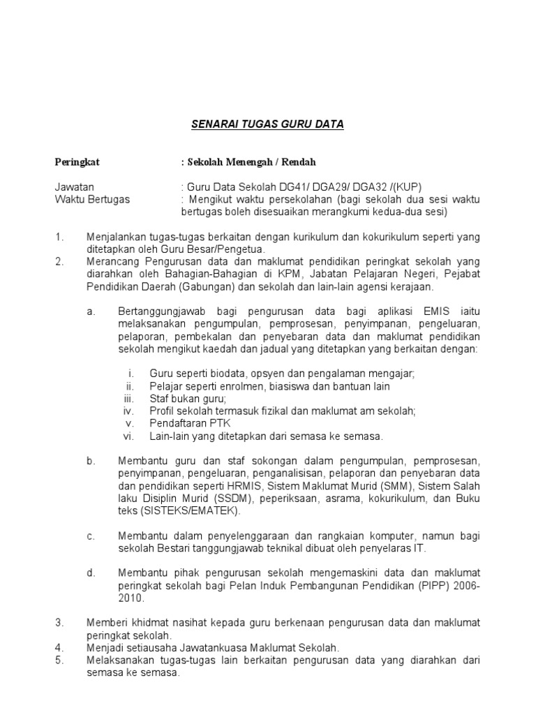 Senarai Tugas Guru Data