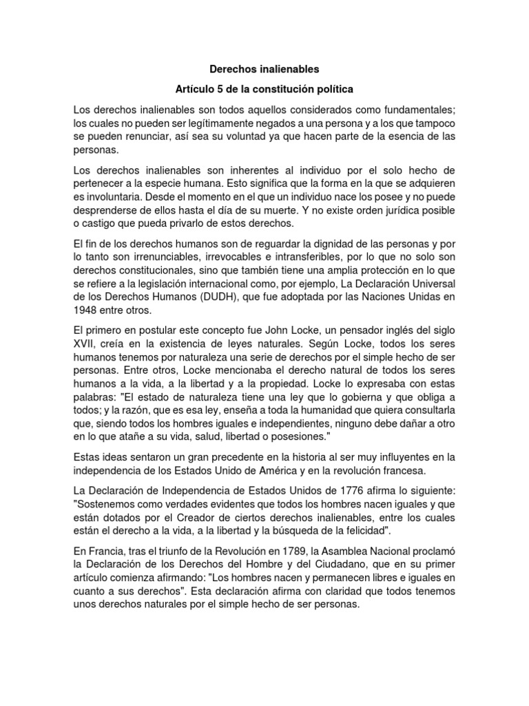 Derechos Inalienables Art. 5 | PDF | John Locke | Derechos humanos