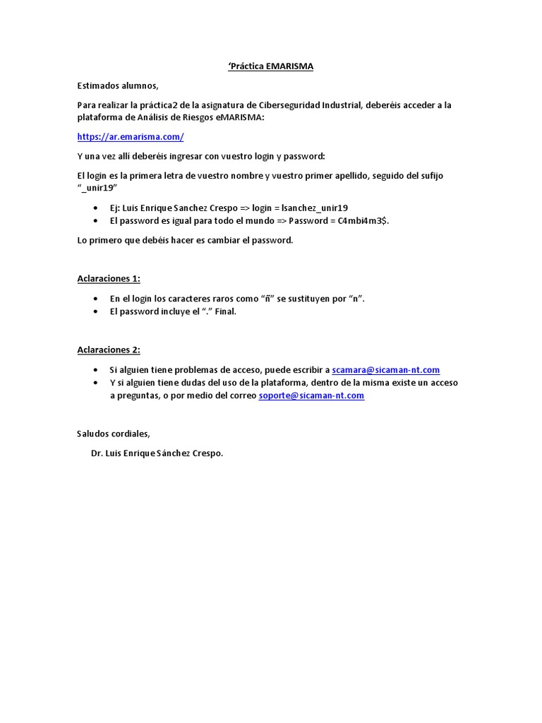 Pr%C3%A1ctica%20EMARISMA%20-%20Correccion%20y%20Aclaracion | PDF