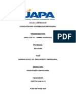 Tarea 1 de Presupuesto Empresarial Arisleydi Rodriguez