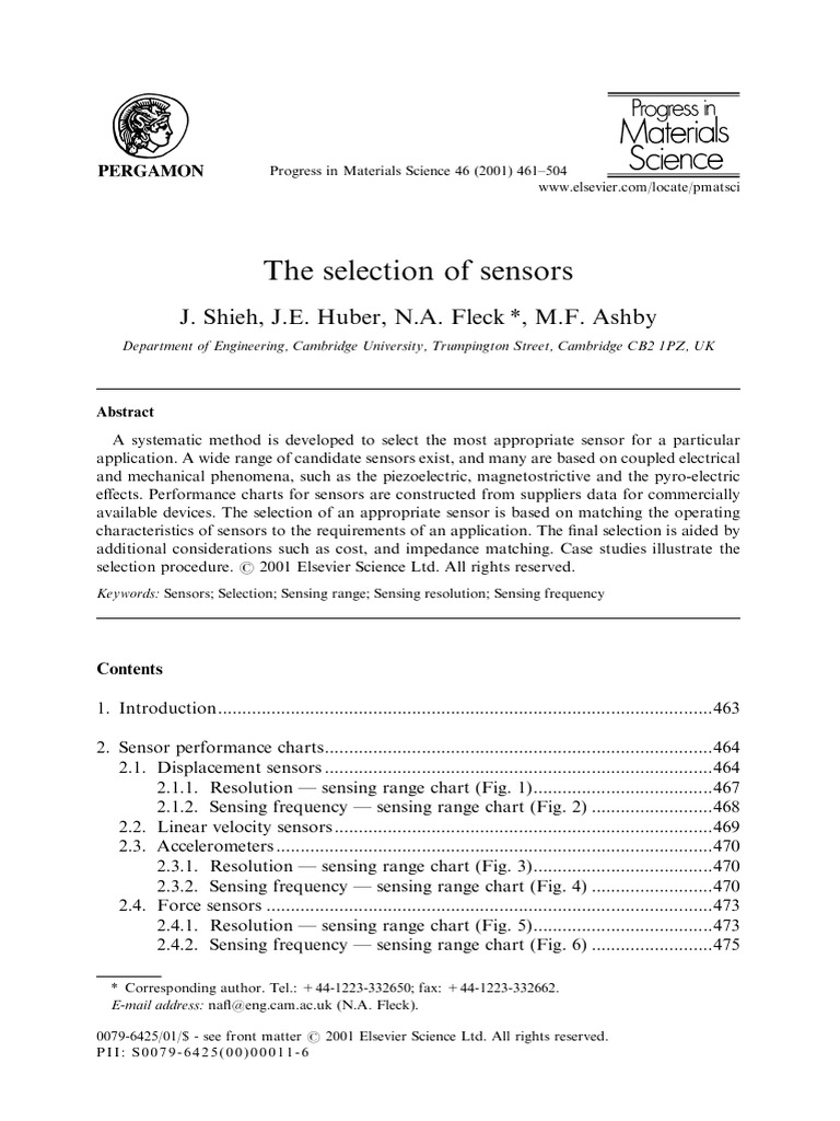 The Selection of Sensors PDF | PDF | Accelerometer | Sensor