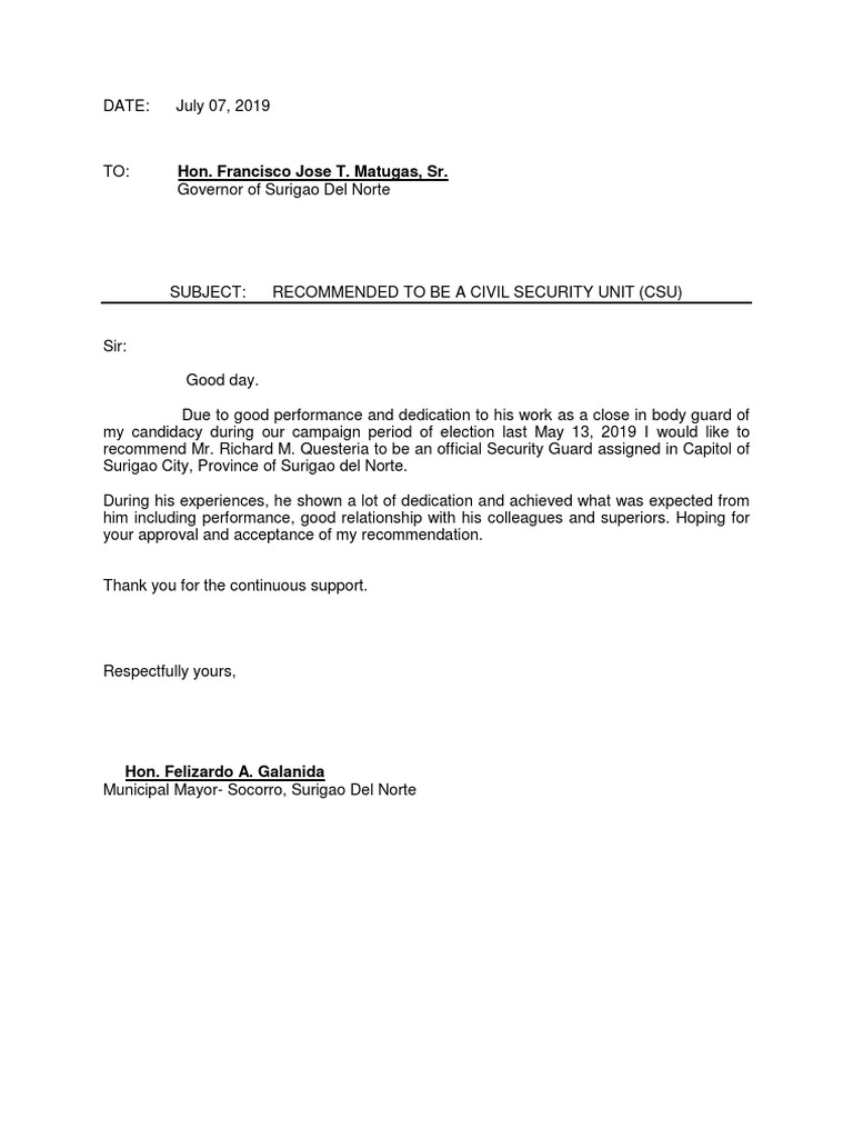 Recommendation for Security Guard Position | PDF | Government