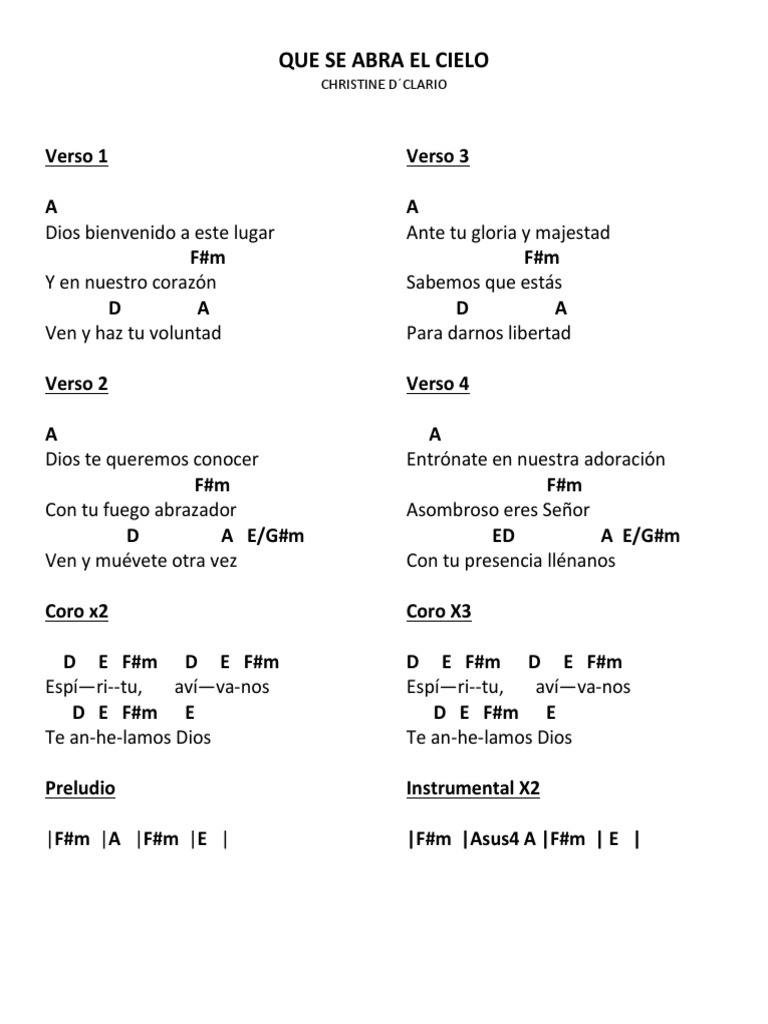 Que Se Abra El Cielo Acordes Tonalidad A PDF
