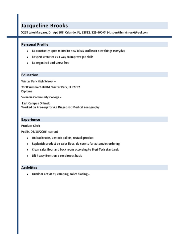 Jacqueline Brooks: Personal Profile | PDF